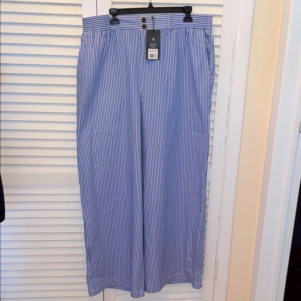 NWT Frye Blue Striped Wide Leg stretch Pants/pockets XL